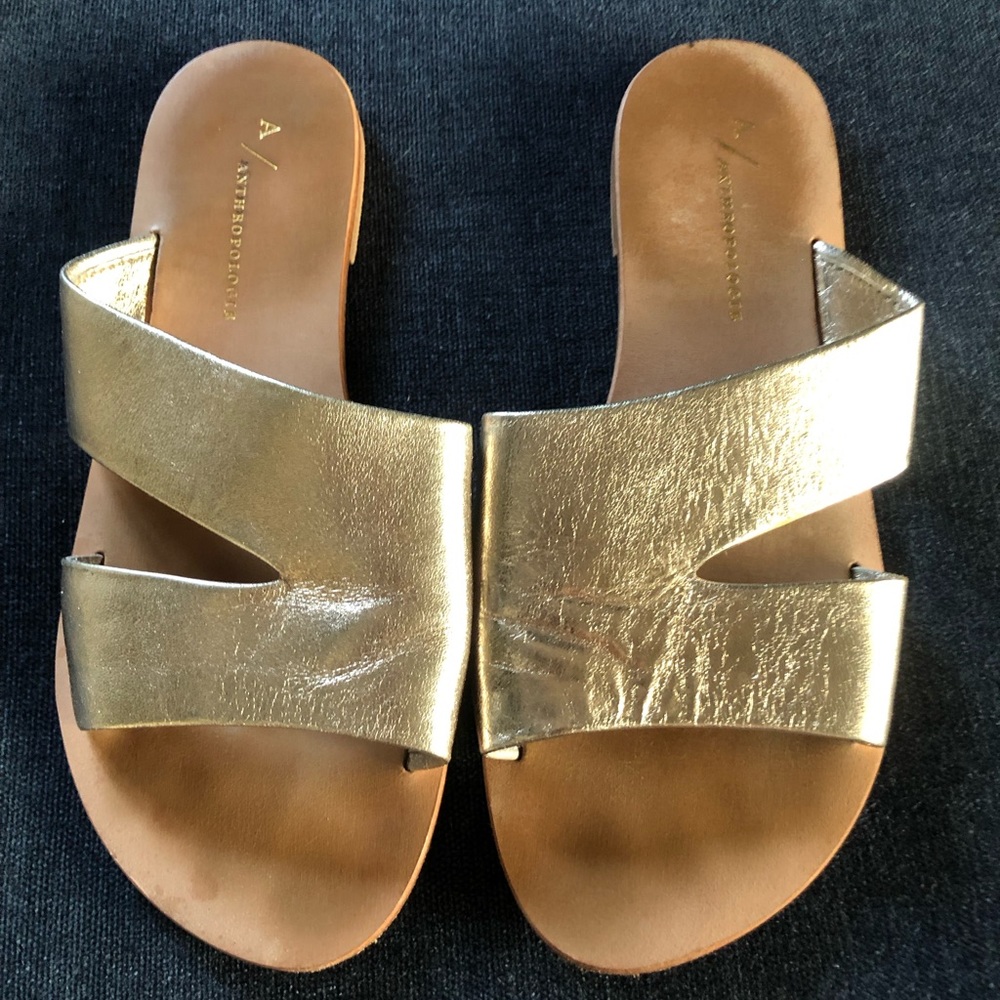 Anthropologie Classic Metallic Slide Sandals size 7